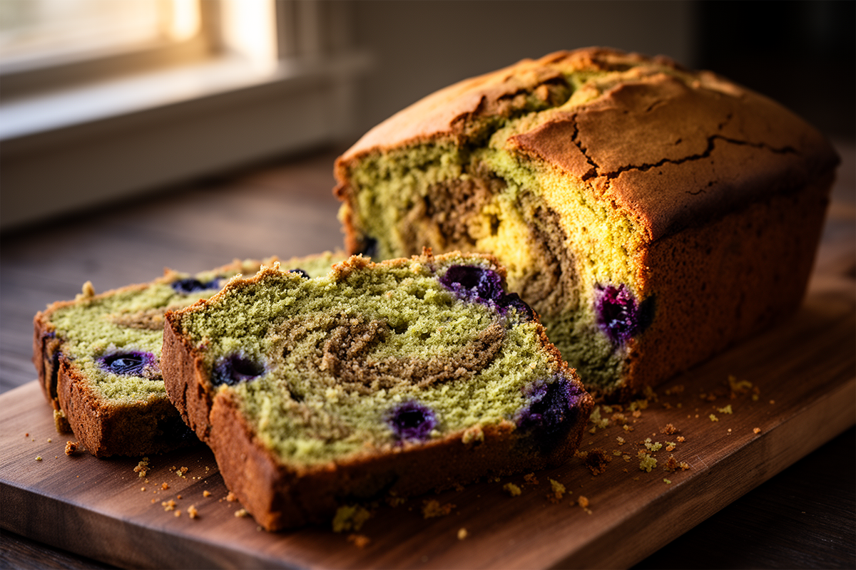 Matcha-Bananen-Cake mit Blaubeeren