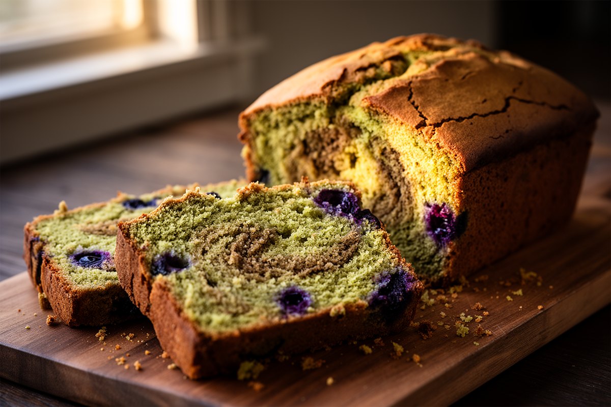 Matcha-Bananen-Cake mit Blaubeeren
